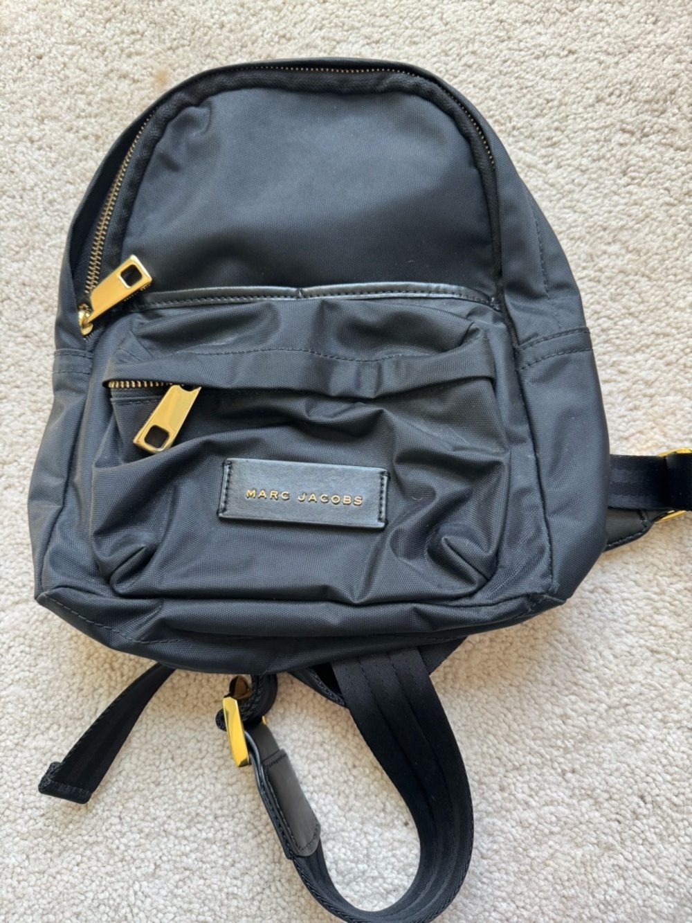 Marc Jacobs Black Backpack with Gold Accents